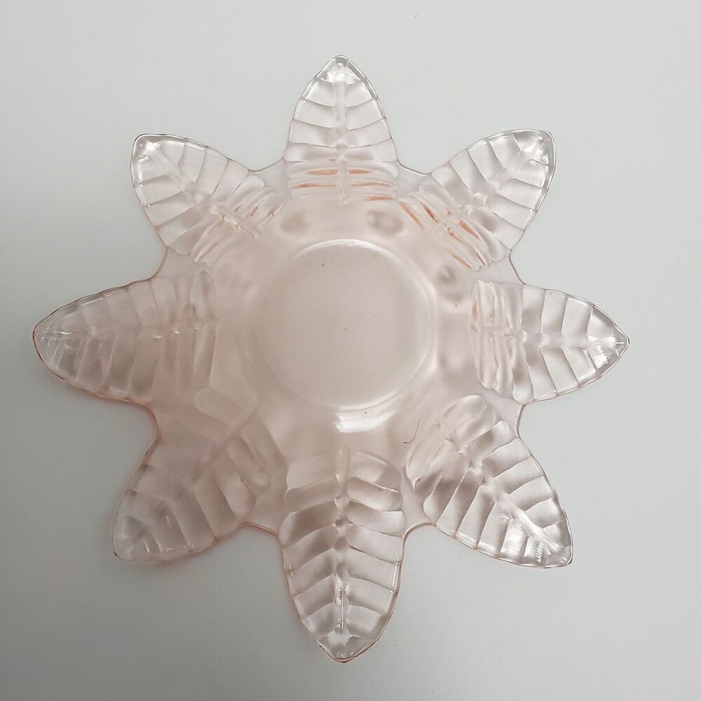 Vintage Light Pink Snowflake Glass Hobnail Bon Bon Candy Trinket Dish 7 Inches - Picture 6 of 8
